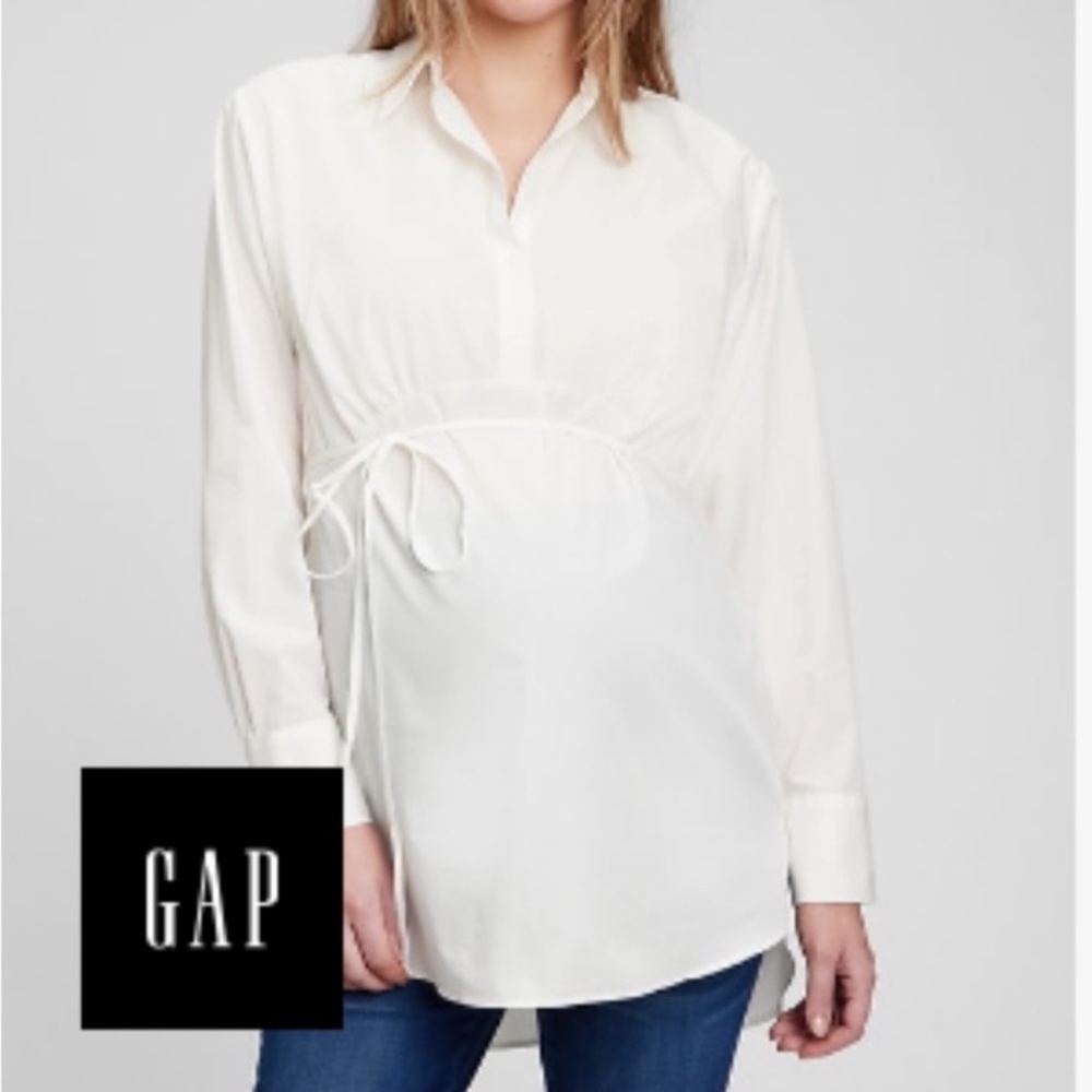 GAP NWT White Long Sleeve maternity blouse with tie detail  size small